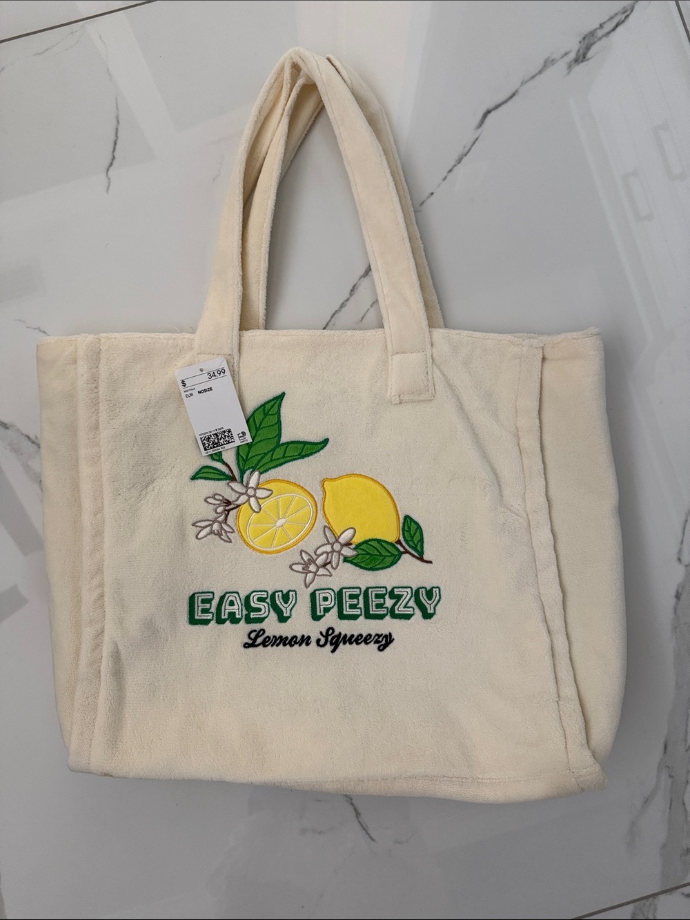 H&M Cream Tote with Yellow Lemon Embroidery